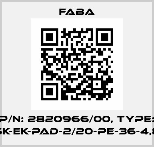 P/n: 2820966/00, Type: SK-EK-PAD-2/20-PE-36-4,8 Faba