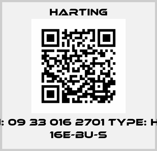 P/N: 09 33 016 2701 Type: Han 16E-bu-s Harting