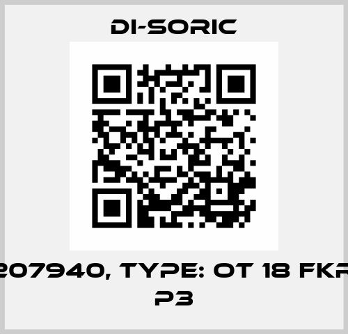 p/n: 207940, Type: OT 18 FKR 600 P3 Di-Soric