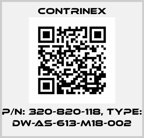 P/N: 320-820-118, Type: DW-AS-613-M18-002 Contrinex