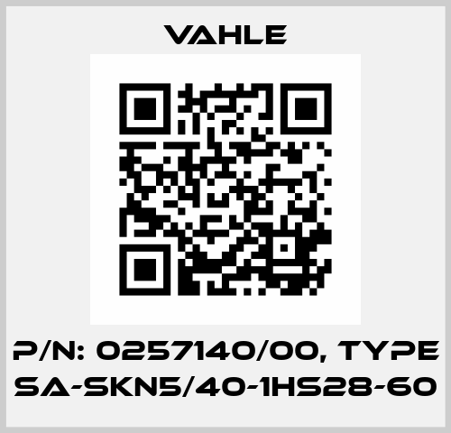 P/N: 0257140/00, Type SA-SKN5/40-1HS28-60 Vahle