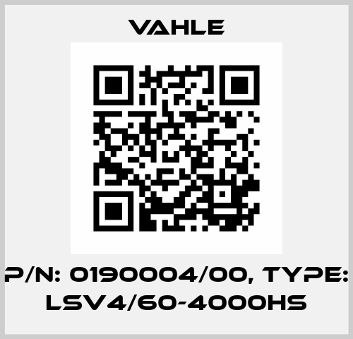 P/n: 0190004/00, Type: LSV4/60-4000HS Vahle