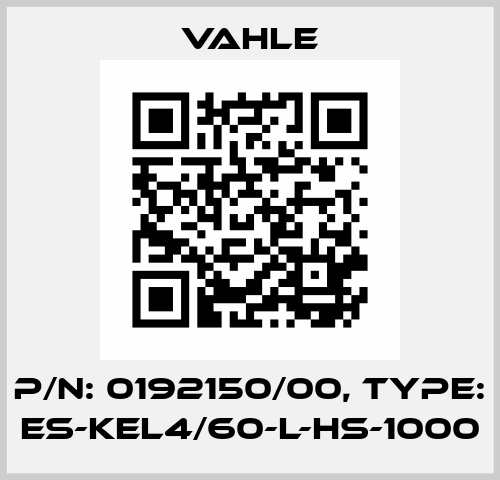 P/n: 0192150/00, Type: ES-KEL4/60-L-HS-1000 Vahle