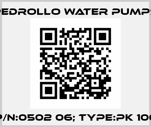 P/N:0502 06; Type:PK 100 Pedrollo Water Pumps