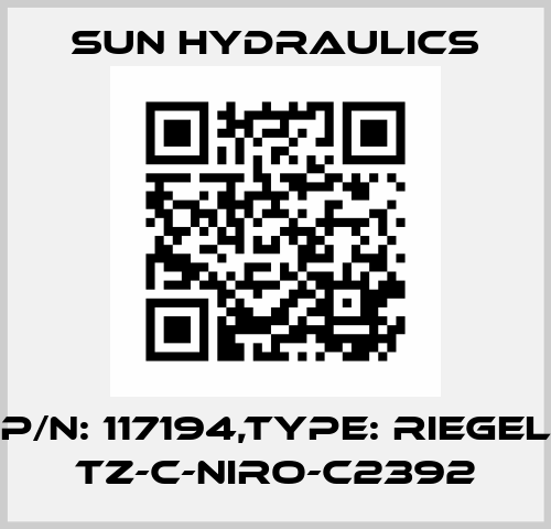 P/N: 117194,Type: RIEGEL TZ-C-NIRO-C2392 Sun Hydraulics