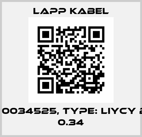 P/N: 0034525, Type: LiYCY 25 x 0.34 Lapp Kabel