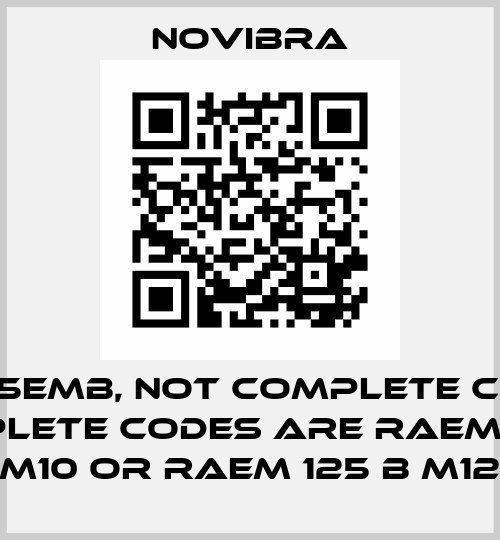 RA125EMB, not complete code - complete codes are RAEM 125 B M10 or RAEM 125 B M12 Novibra