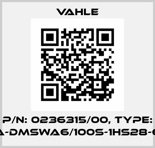 P/n: 0236315/00, Type: SA-DMSWA6/100S-1HS28-60 Vahle