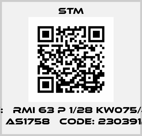 TYPE:   RMI 63 P 1/28 KW075/4/B14 IE2,    AS1758   Code: 2303912661 Stm