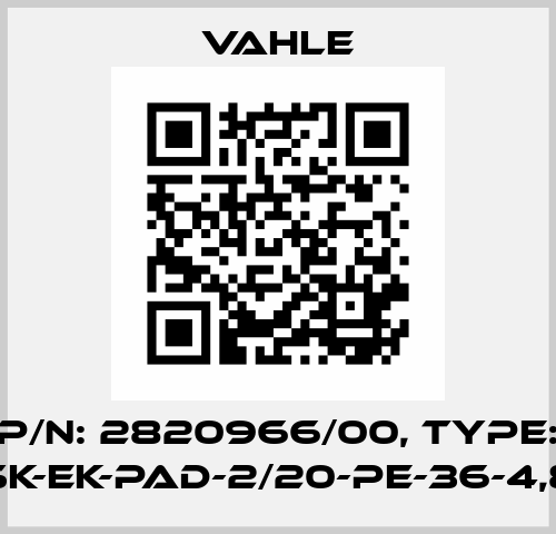P/n: 2820966/00, Type: SK-EK-PAD-2/20-PE-36-4,8 Vahle