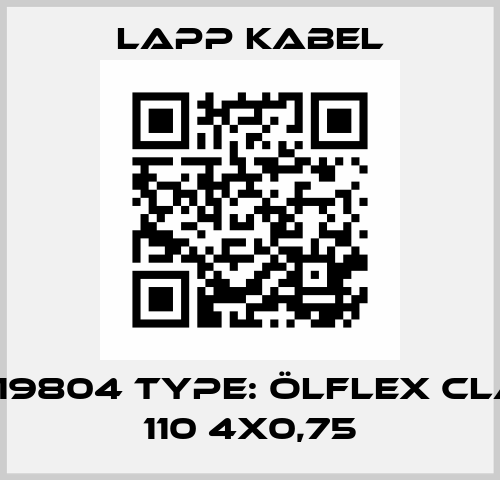 P/N: 1119804 Type: ÖLFLEX CLASSIC 110 4X0,75 Lapp Kabel