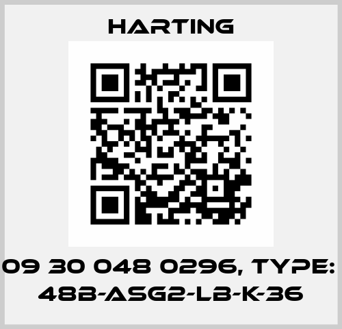 P/N: 09 30 048 0296, Type: Han 48B-asg2-LB-K-36 Harting