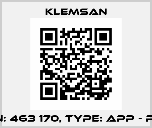 P/N: 463 170, Type: APP - PEK Klemsan