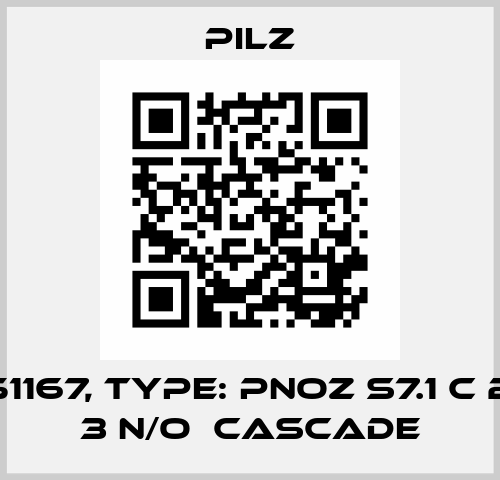 p/n: 751167, Type: PNOZ s7.1 C 24VDC 3 n/o  cascade Pilz