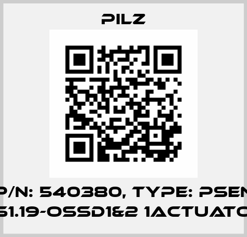 p/n: 540380, Type: PSEN cs1.19-OSSD1&2 1actuator Pilz