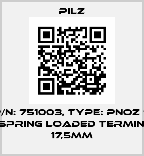 p/n: 751003, Type: PNOZ s Setspring loaded terminals 17,5mm Pilz