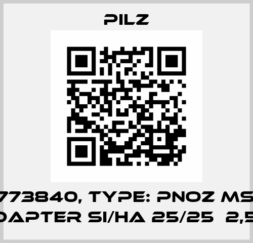 p/n: 773840, Type: PNOZ msi1Ap  Adapter Si/Ha 25/25  2,5m Pilz