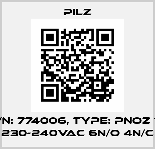p/n: 774006, Type: PNOZ 10 230-240VAC 6n/o 4n/c Pilz