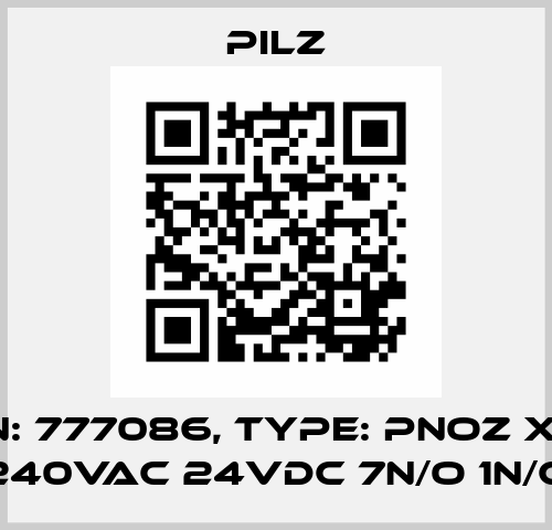 p/n: 777086, Type: PNOZ X11P 230-240VAC 24VDC 7n/o 1n/c 2so Pilz