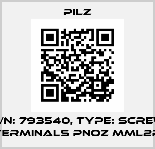 p/n: 793540, Type: Screw terminals PNOZ mml2p Pilz