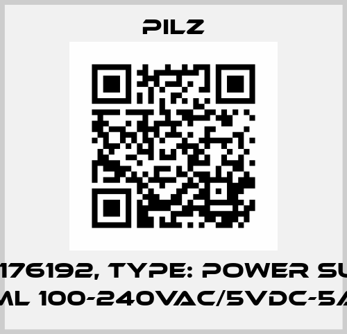 p/n: 8176192, Type: power supply ML 100-240VAC/5VDC-5A Pilz