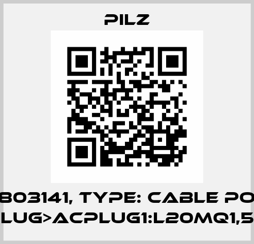 p/n: 803141, Type: Cable Power DD4plug>ACplug1:L20mQ1,5BrSK Pilz