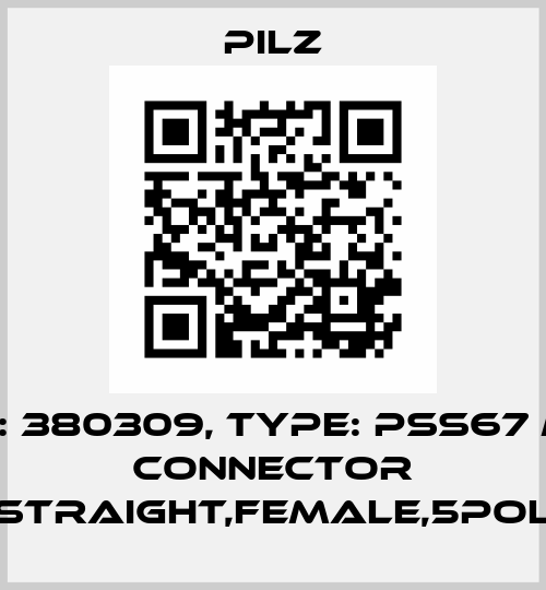 p/n: 380309, Type: PSS67 M12 connector straight,female,5pol Pilz