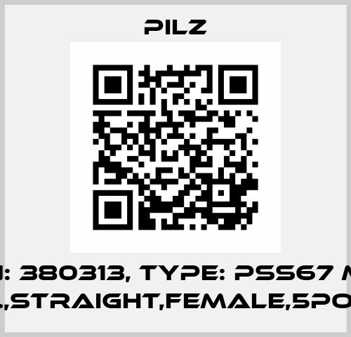 p/n: 380313, Type: PSS67 M12 con.,straight,female,5pole,B Pilz